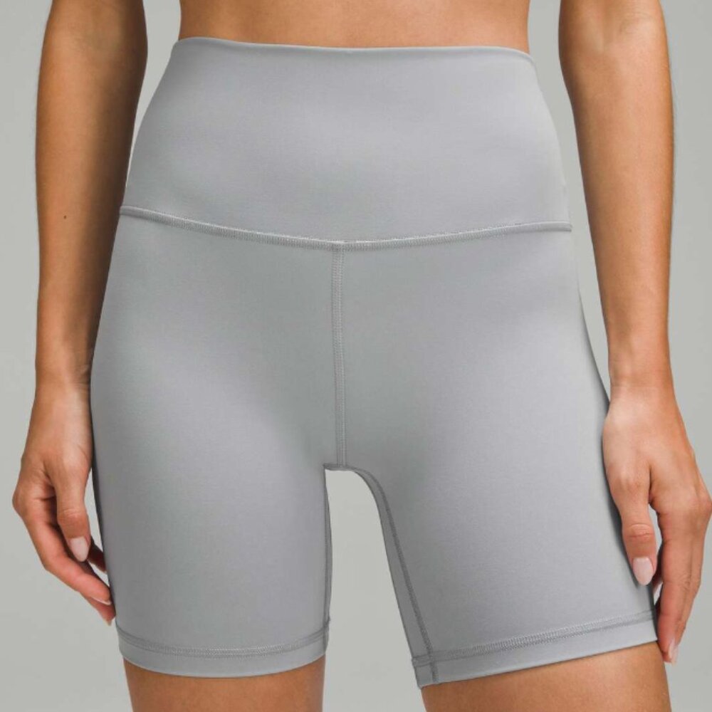 Lululemon, high rise, 6 inch, bike shorts in rhino gray